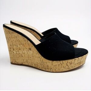 Veronica Beard Dali Platform Wedge Sandals Black suede & cork size 8.5